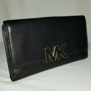 Michael Kors FLORENCE Large Black Leather Billfold Clutch Wallet